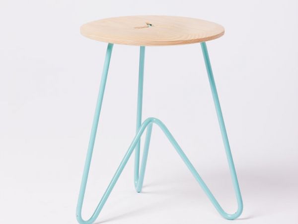 Low Stool: Ash Wood on Seafoam Powdercoated Metail. Modern, Design.