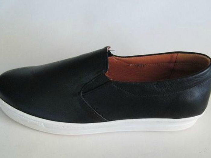 Black leather slip on shoes